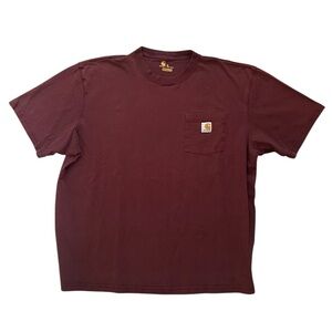 carhartt burgundy oversized baggy crewneck short sleeve shirt with front pocket